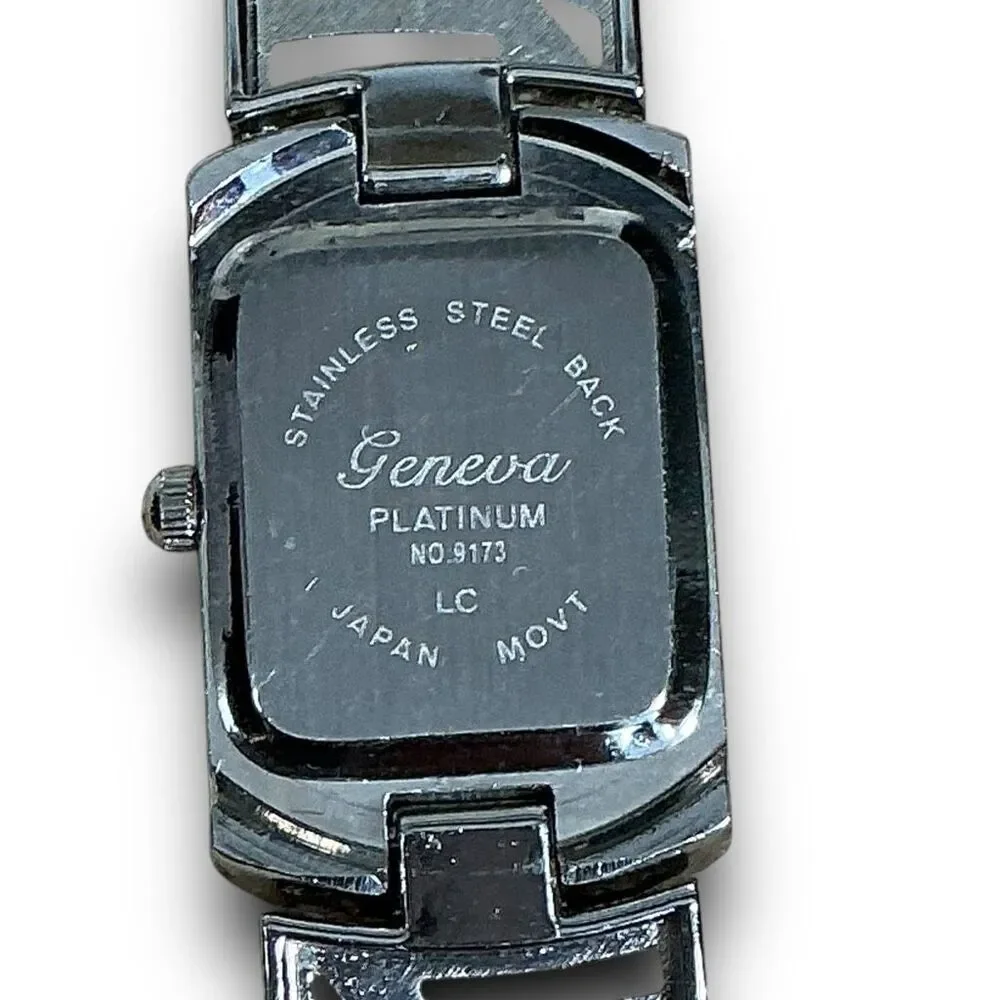 Geneva Y2K Vintage Platinum with Back & Crystal Rhinestones Tonneau Shaped Face